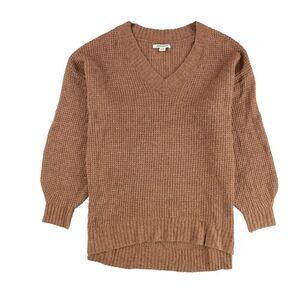 American Eagle Womens V-Neck Waffle Knit Sweater, brown, S